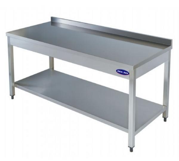 Masa inox cu rebord si polita, Ideal Inox, AISI 304, 1300x700x850