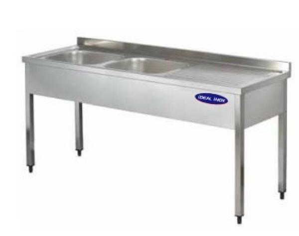 Spalator inox 2 cuve pe stanga si picurator, Ideal Inox, 1600x600x850, AISI 304