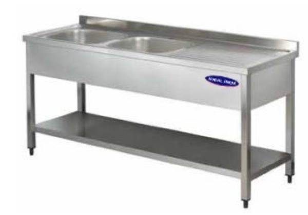 Spalator inox 2 cuve pe stanga 500x500x300, polita inferioara si picurator, Ideal Inox, 1600x700x850, AISI 304
