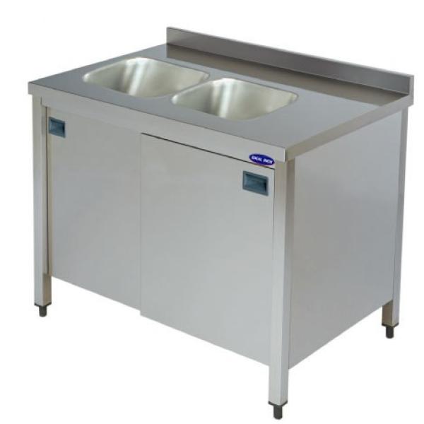 Spalator inox tip dulap 2 cuve pe stanga, Ideal Inox, 1800x600x850