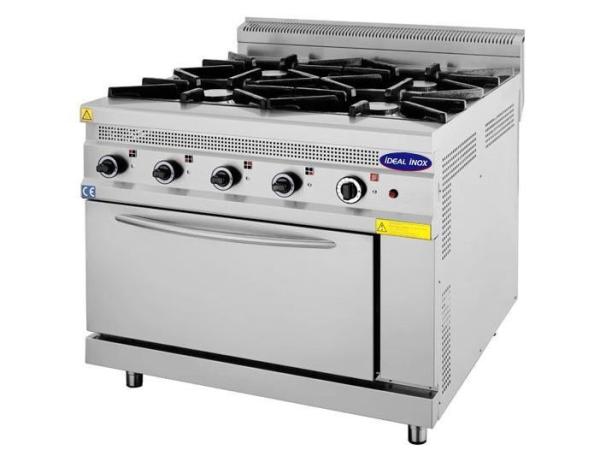 Aragaz profesional 4 focuri si cuptor, Ideal Inox, gaz, 1000x1000x850, Linia 1000