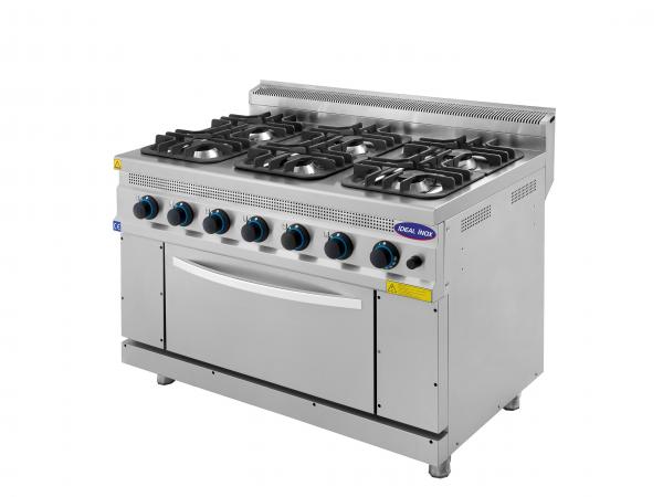 Aragaz profesional 6 arzatoare si cuptor pe gaz, Ideal Inox, 1200x700x850 Linia 700