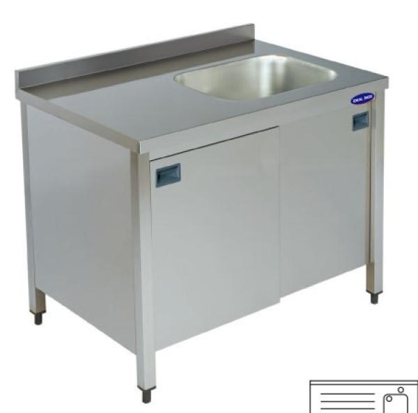 Masa inox tip dulap 1 cuva pe dreapta si usi glisante, Ideal Inox, 1000x700x850, AISI 304
