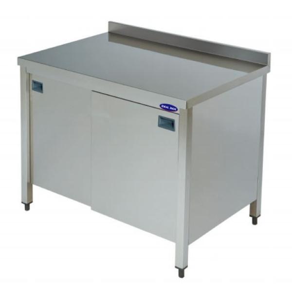 Masa inox cu usi glisante, rebord si polita, Ideal Inox, 1200x600x850, AISI 304