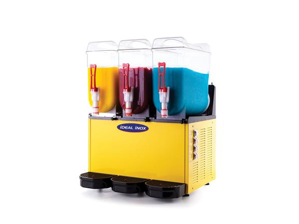 Dozator bauturi cu granita, ceai, crema de cafea, crema de cappucino, serbet, iaurt, Ideal Inox, 3 cuve x 12 l, galben