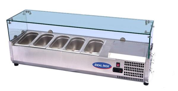 Vitrina rece pentru ingrediente pizza/shaorma, Ideal Inox, 5 buc. GN 1/4, 1,2 m