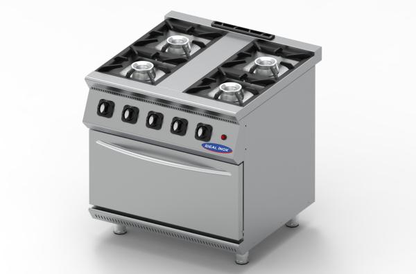 Aragaz profesional pe butelie, 4 focuri si cuptor, Ideal Inox, 800x800x850