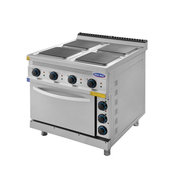 Aragaz profesional electric cu 4 plite patrate si cuptor, Ideal Inox, 800x700x850, Linia 700