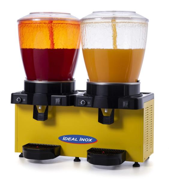 Aparat limonada, sucuri fara particule, 2 cuve 22 l, Ideal Inox, carcasa galbena, termostat manual