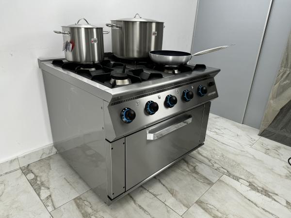 Aragaz profesional  pe gaz cu 4 focuri si cuptor, Ideal Inox, 1000x1000x850