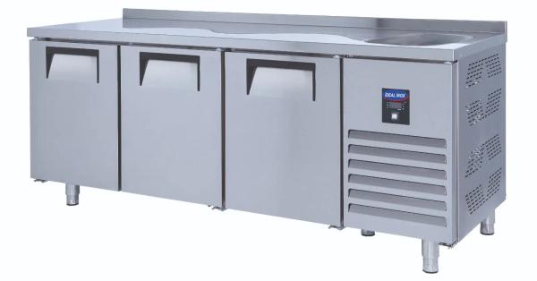Masa rece inox cu 3 usi si chiuveta, Ideal Inox, 2000x700x850, volum net 515 l