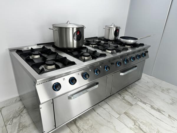 Aragaz profesional cu 8 ochiuri si 2 cuptoare, Ideal Inox, 2000x1000x850, Gaz Natural