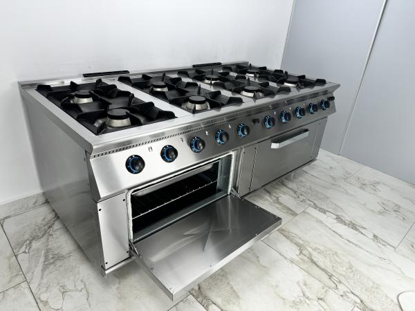 Aragaz profesional cu 8 ochiuri si 2 cuptoare, Ideal Inox, 2000x1000x850, Butelie