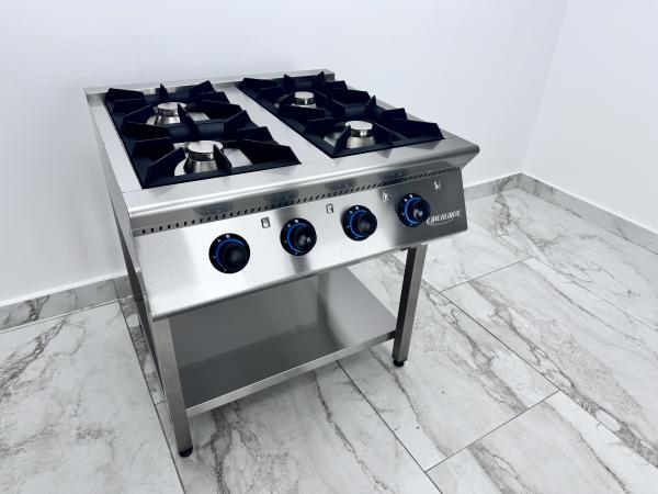 Aragaz profesional cu 4 focuri, Ideal Inox, 800x800x850, Butelie