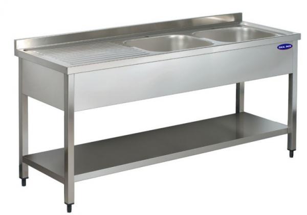 Spalator inox 2 cuve pe dreapta, polita inferioara si picurator, Ideal Inox, 1600x600x850, AISI 304