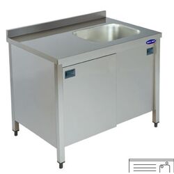 Masa inox tip dulap 1 cuva pe dreapta si usi glisante, Ideal Inox, 1000x700x850, AISI 304