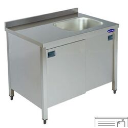 Masa inox tip dulap cu 1 cuva pe dreapta si usi glisante, Ideal Inox, 1400x700x850, AISI 304