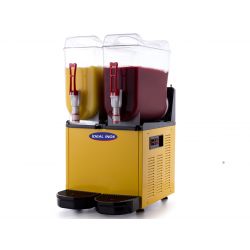 Aparat dozator bauturi cu granita, ceai, crema de cafea, crema de cappucino, serbet, Ideal Inox, dublu, 12 l +12 l, galben
