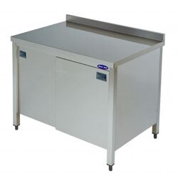 Masa inox cu usi glisante, rebord si polita, Ideal Inox, 1400x600x850
