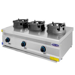 Aragaz cu trei focuri tip wok, Ideal Inox, suport vesela din fonta