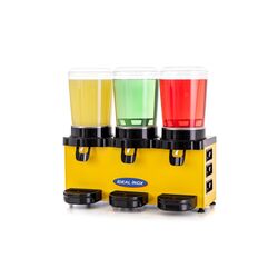 Distribuitor pt suc cu particule, ayran, shalgam, cafea rece, ceai rece, lapte, limonada, 3 cuva de 10 l, Ideal Inox, carcasa galbena
