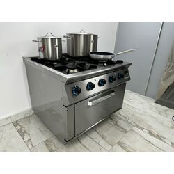 Aragaz profesional  pe gaz cu 4 focuri si cuptor, Ideal Inox, 1000x1000x850