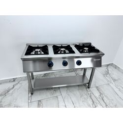 Aragaz profesional cu 3 focuri, Ideal Inox, pe suport cu polita, Butelie
