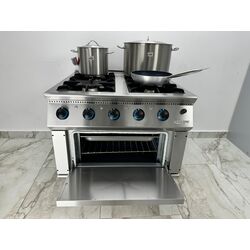 Aragaz profesional cu 4 ochiuri si cuptor, Ideal Inox, 1000x1000x850, Butelie