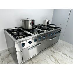 Aragaz profesional cu 8 ochiuri si 2 cuptoare, Ideal Inox, 2000x1000x850, Gaz Natural