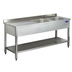 Spalator inox 2 cuve pe dreapta, polita inferioara si picurator, 1800x700x850, AISI 304