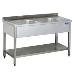 Spalator inox 2 cuve pe stanga, polita inferioara si picurator, Ideal Inox,1400x700x850, AISI 304