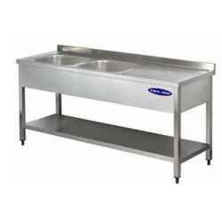 Spalator inox 2 cuve pe stanga 500x500x300, polita inferioara si picurator, Ideal Inox, 1600x700x850, AISI 304