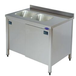 Spalator inox tip dulap 2 cuve pe stanga, Ideal Inox, 1800x600x850